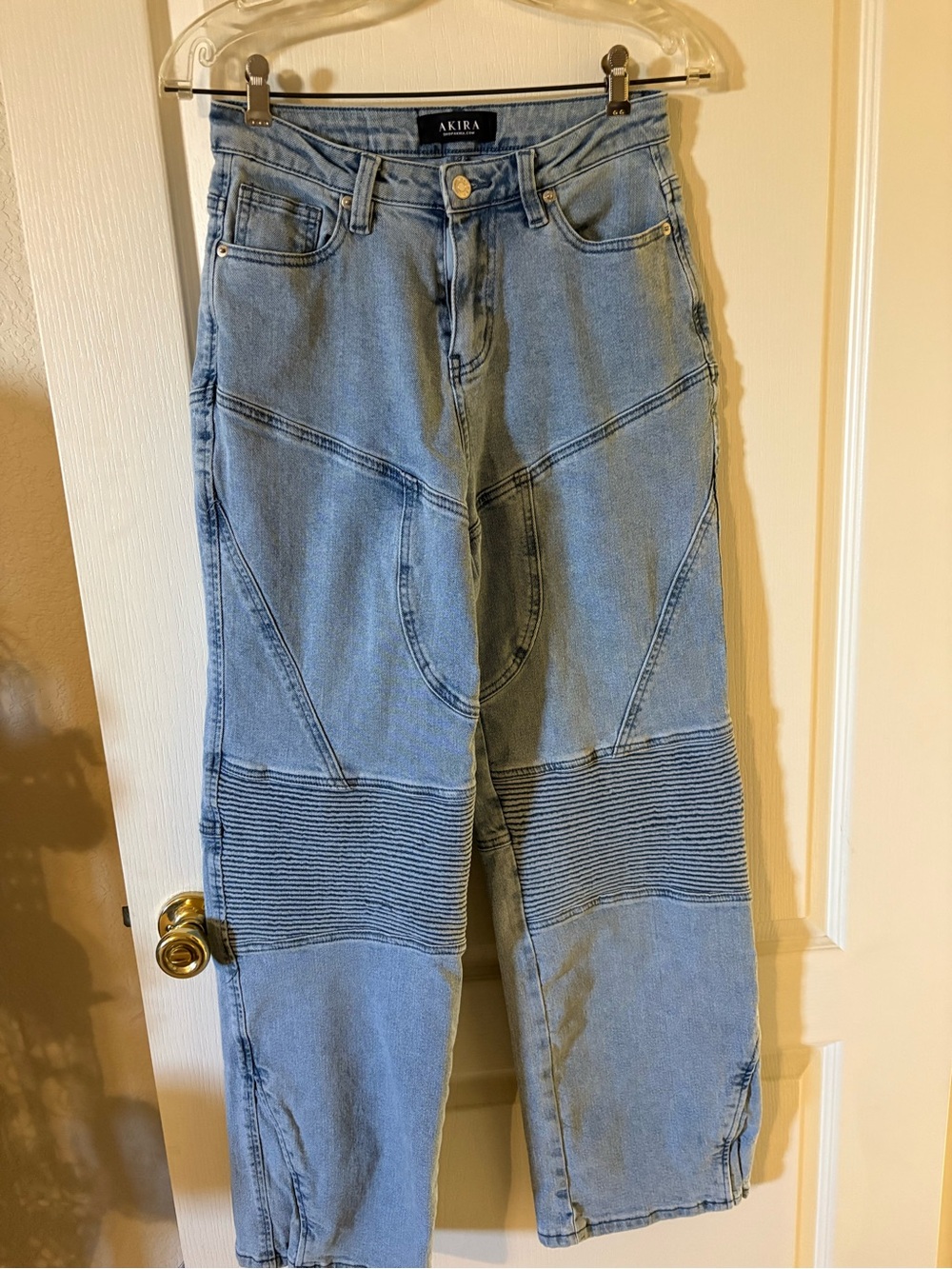 AKIRA Light Blue Boyfriend Jeans with Ribbed Knee Panels
